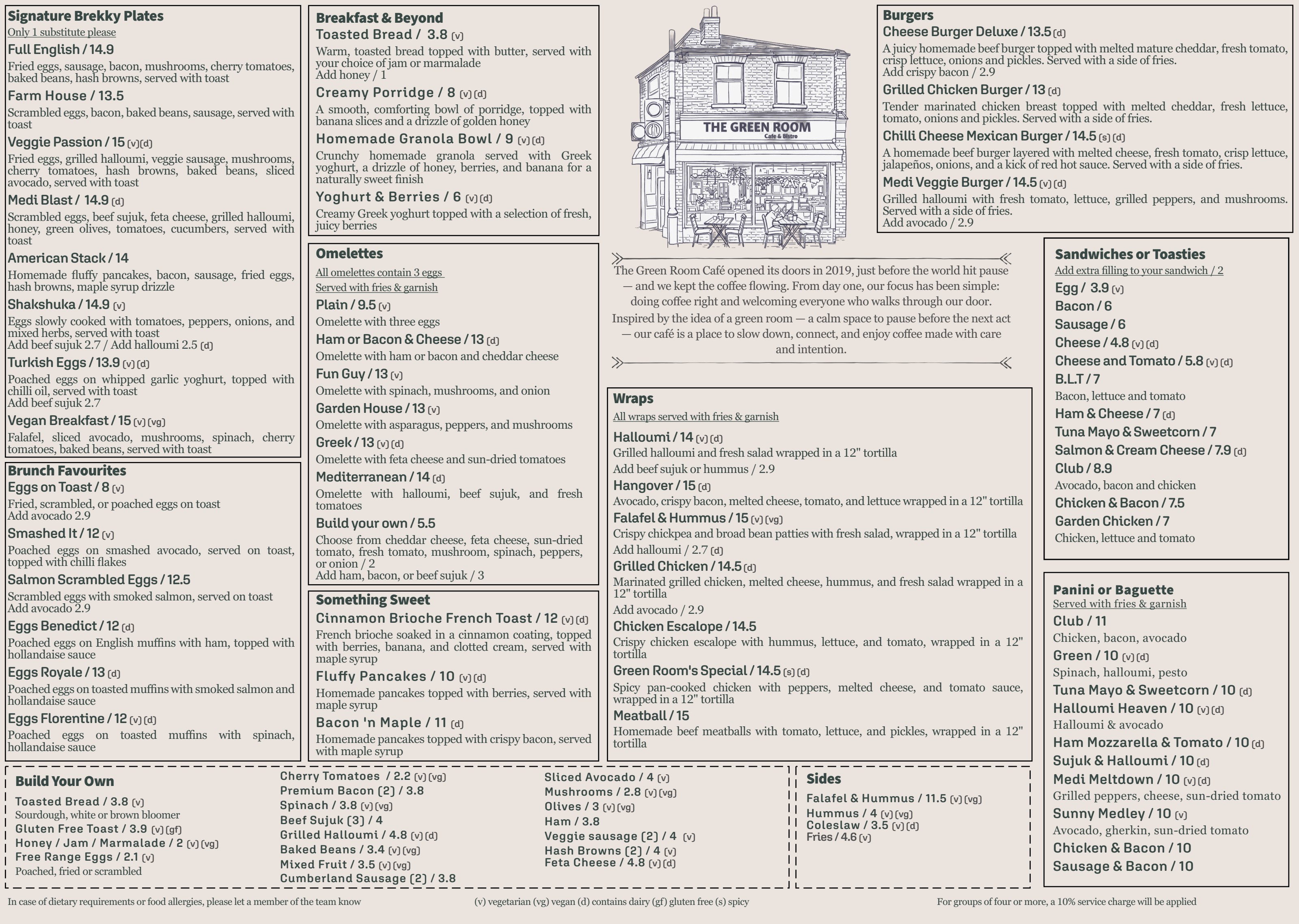 The Green Room food menu